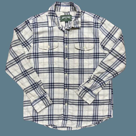 American Eagle Outfitters Vtg Cream Navy Button Front Flannel Shirt Men's Large - Picture 1 of 8